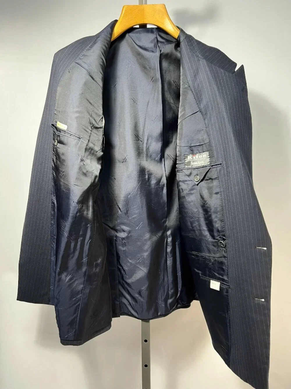 KITON Blanc Blu Super 180’s Wool-Elite 14-micron Navy Pin Stripe Blazer 46US